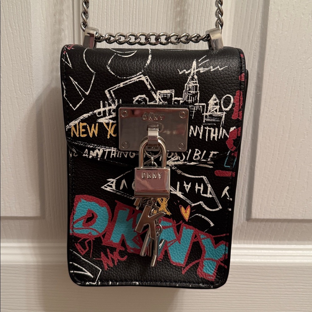 DKNY Black and Multicolor NYC Graffiti Crossbody